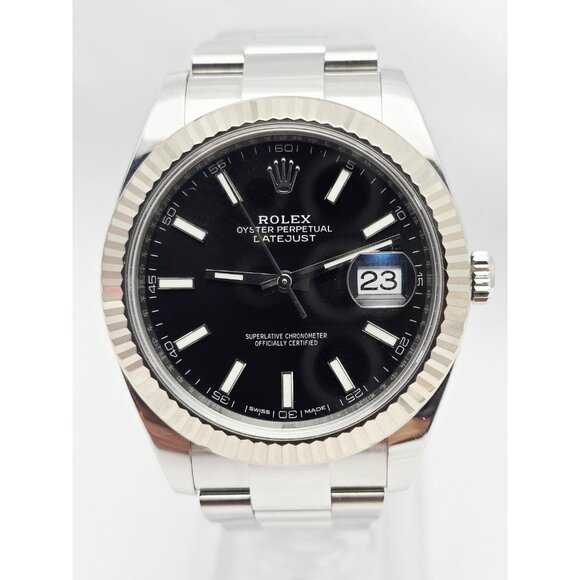 Rolex Datejust II 126334 Black Dial 41mm Oyster Bracelet White Gold Fluted Bezel - Picture 1 of 15